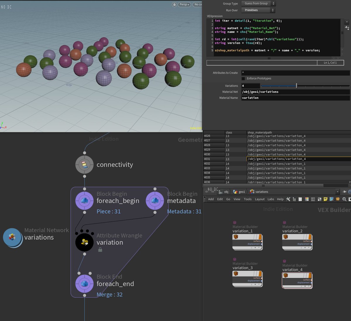 andreascatucci's tweet photo. VEX-Hax! Nothing to fancy but a way to easily assign a set amount of different shader-variants randomly onto objects of your choice. enjoy. Code in the Comments :) #sidefx #Houdini #3DCG https://t.co/Np0axk07ae