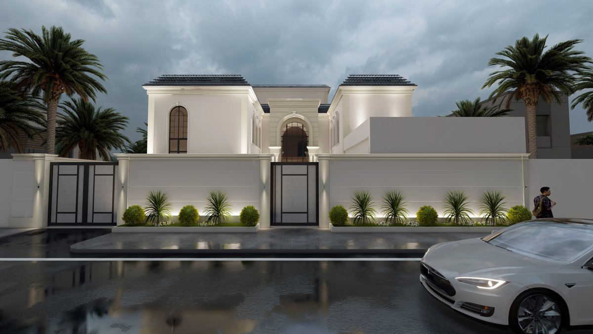 من اعمالنا تصميم فيلا #كلاسيك  
مع ادخال القرميد على محيط ستارة السطح العلوية
#مكتب_رواسم_للاستشارات_الهندسية