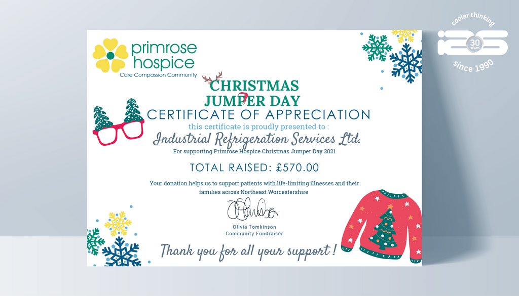 OFFICIAL_IRS's tweet photo. Last month, our staff took part in our Christmas Jumper Day, in order to raise funds for Primrose Hospice &amp; Family Support Centre. In total, our company and employees raised £570 for the hospice. This money will help the hospice to continue providing invaluable support and care. https://t.co/63pxM3FPEM
