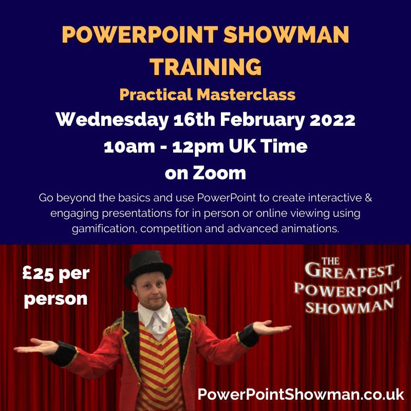 BPresentable's tweet image. I will be delivering another online practical master class in Feb too. Check my website for details or send me a message for more info! 🎩 🪄 ✨ 

If you want to sprinkle some magic into your PowerPoints

#powerpoint #powerpointtraining #powerpointdesign #interactivepresentations