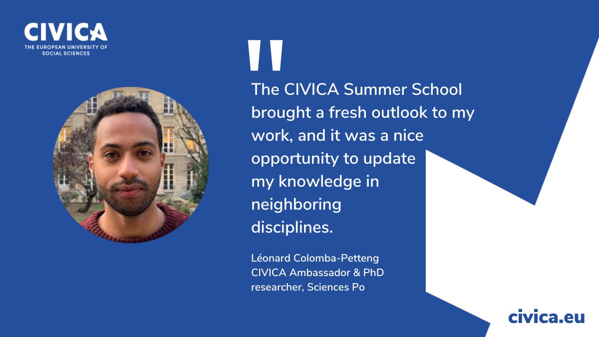 CIVICA_EU's tweet photo. 'I discussed my research with other PhDs who were not necessarily familiar with my topic' says Léonard Colomba-Petteng on his experience at the #CIVICASummerSchool

Stay tuned for the next summer school on solidarity in the post-COVID world

Interview ➡ https://t.co/IoBFZdahcO https://t.co/50DjI1La2m
