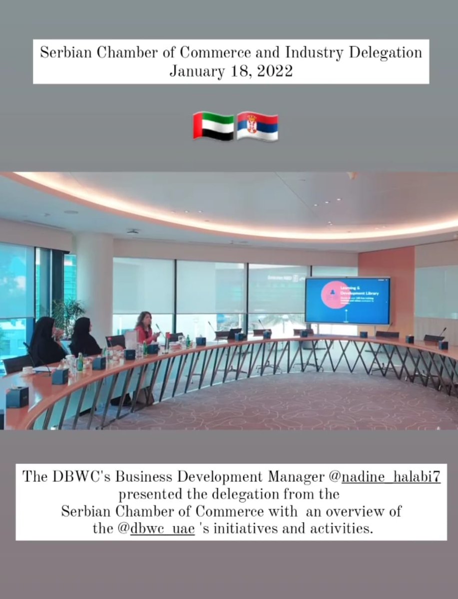 Today, the <a href="/DBWC_UAE/">Dubai Business Women Council</a> President HE Dr. <a href="/RajaAlGurg/">Raja AlGurg</a>, Vice President Mrs. Faiza Al Sayed and BDM <a href="/nhalabi78/">Nadine Halabi</a> received a #delegation of entrepreneurs from #Serbia headed the Director of #Serbian Chamber of Commerce and Industry - #Entrepreneurship Sector.