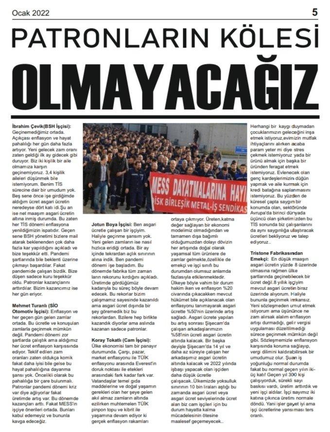 Ocak sayımızda bölgemizde binlerce işçiyi ilgilendiren TİS süreçlerini ele aldık.Çeşitli sektörlerde çalışan emekçilere verilen zam oranları ile geçinme şansınız nedir diye sorduk. İşte aldığımız yanıtlar.