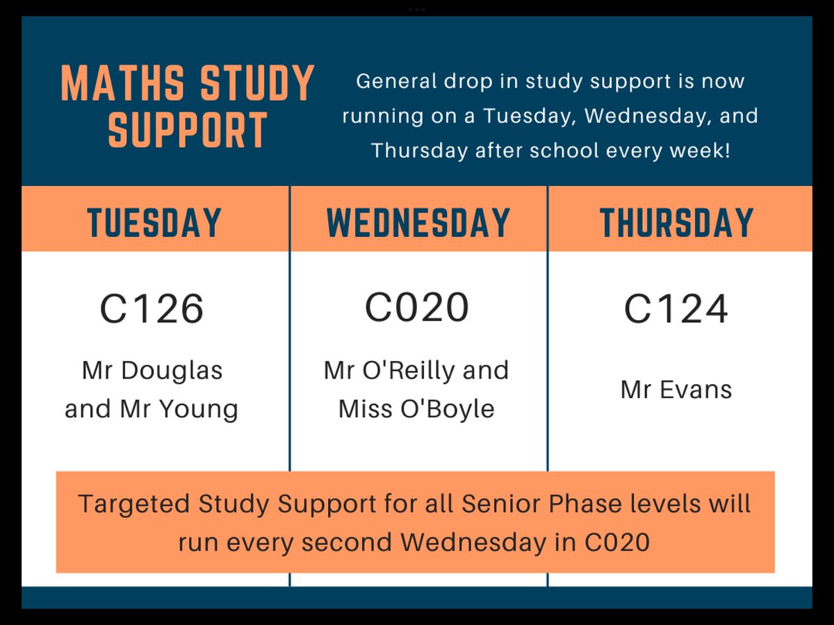 LHSMathematics's tweet photo. Supported study is back! Maths drop in support will be on every Tuesday (C126), Wednesday (C020) and Thursday (C124) after school. Targeted study support will run on Wednesday and pupils will be invited along via email.
#mathssupport #roadtoexam @LHSMathematics @LarbertHigh https://t.co/tomI7hLegT