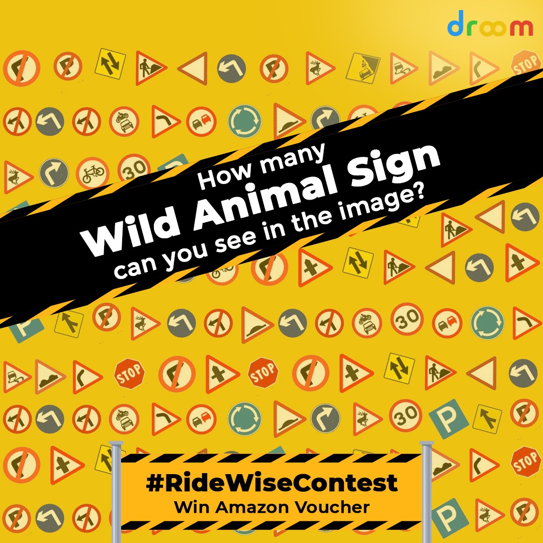 letsdroom's tweet photo. Here is the third post of the #contest. How many Wild Animal sign can you find in the image? Answer &amp; win an Amazon Voucher worth Rs. 500💸
Don't forget to follow us, use #RideWiseContest &amp; tag your five friends💃👯‍♀️🕺🧍‍♀️
T&amp;C: https://t.co/1nS3TgTDpt
#ContestAlert #TwitterContest https://t.co/cIidUNHuYg