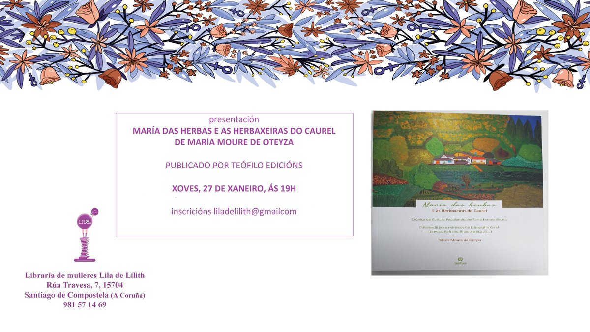 Presentación o xoves 27 ás 19h na libraría Lila de Lilith (Santiago). 🍀🌼🍄🍁🌻🐦🌄📚