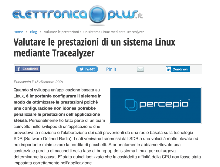 percepio's tweet photo. Valutare le prestazioni di un sistema Linux mediante Tracealyzer, di Elettronica Plus. https://t.co/4dTMtzPsKh #Linux https://t.co/shN2kKxfKB