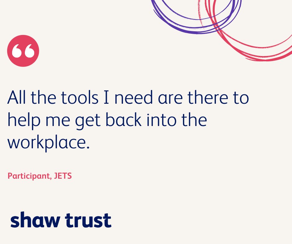 #JETS is ready to equip you for getting back to #Work! 

With a mix of expertise,  opportunities to gain accreditations, wellbeing support and even funding towards uniform and travel - find out if you are eligible by visiting shawtrust.org.uk/jets.

#JETSBackIntoWork