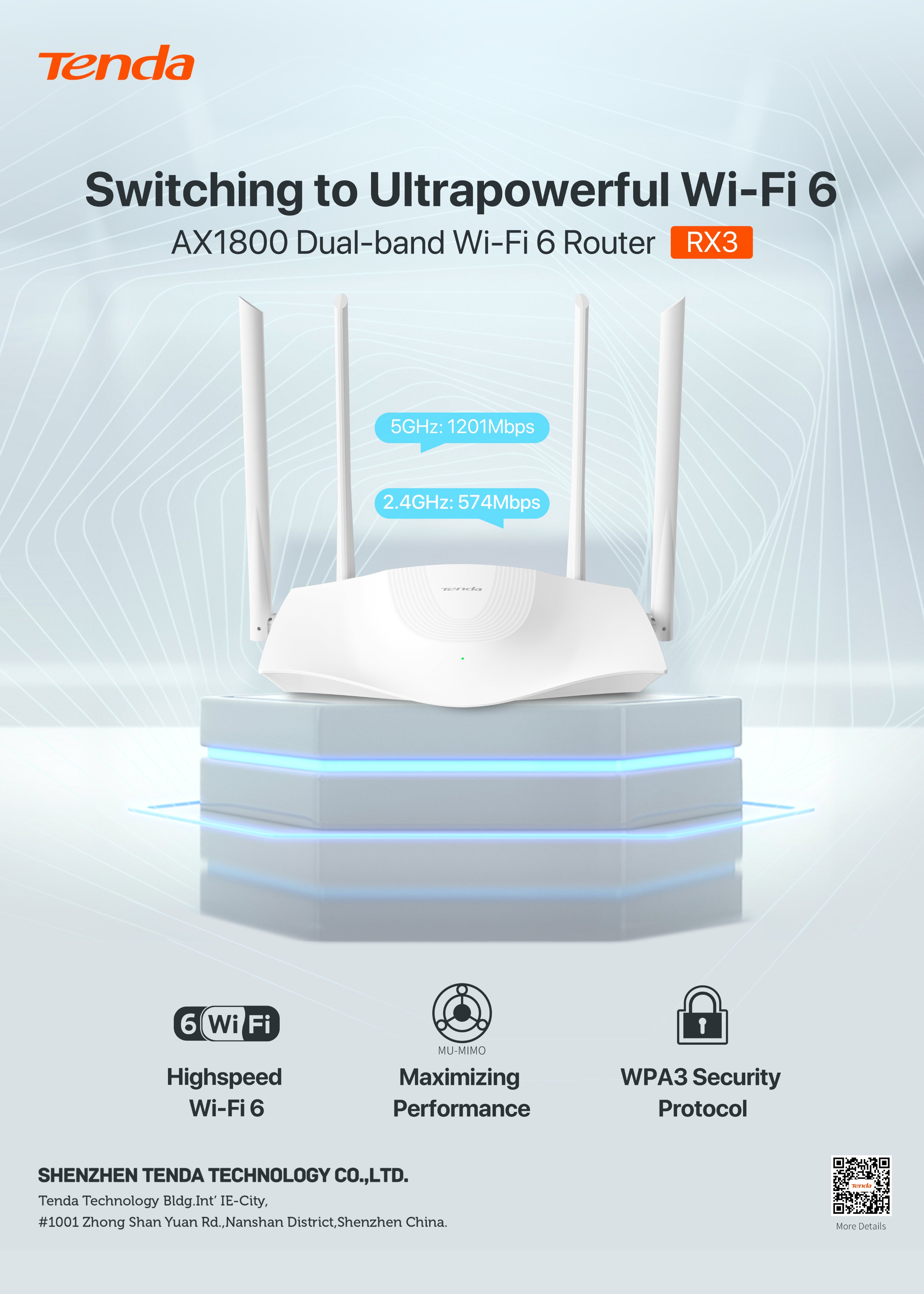 Tenda on X: "Less wireless latency. More connected capacity. Faster Wi-Fi  speeds. That's the power of Tenda RX3 AX1800 Wi-Fi 6 Router. Learn more:  https://t.co/IkEDgwDDiH https://t.co/kT5729ZXFk" / X