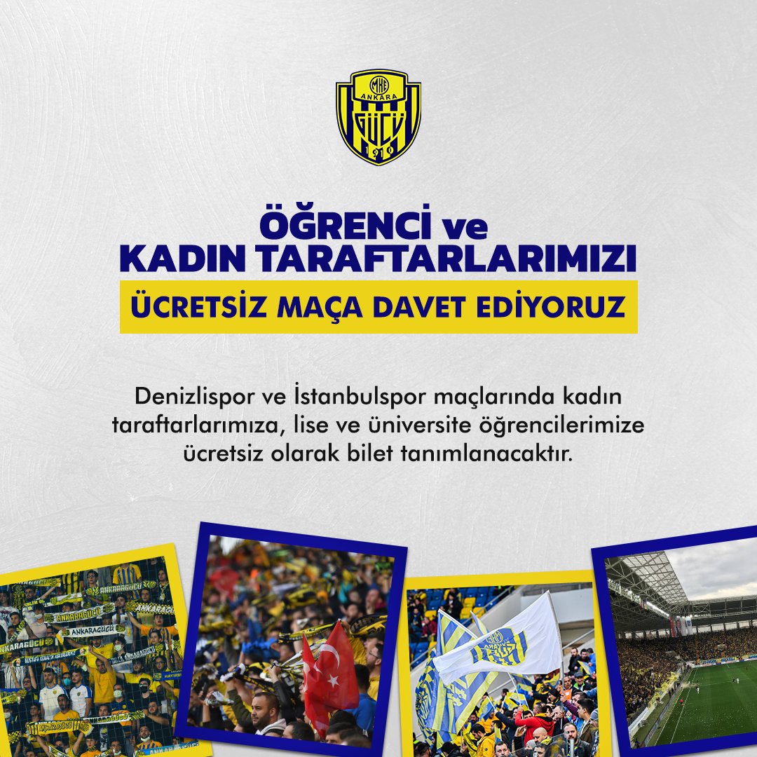 Öğrenci ve Kadın Taraftarlarımıza Bilet Hediye! |

🔗 ankaragucu.org.tr/ogrenci-ve-kad…

#Ankaragücü