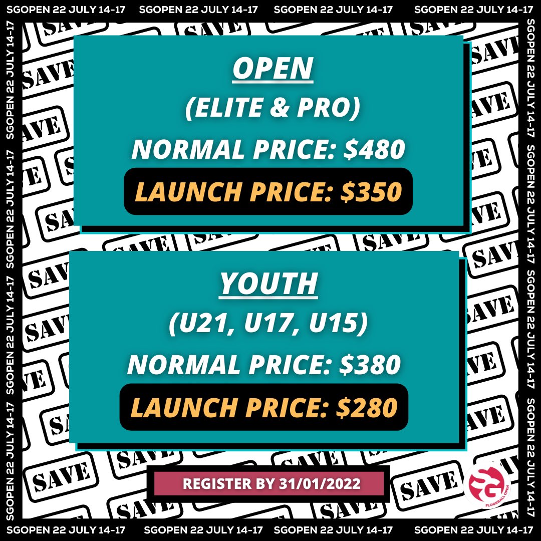 sgfloorball0pen's tweet photo. As part of our launch, we are having a special discounted price for all registration fees! The special launch price is available only till 31/01/2022. 

Visit our website to find out more and register now!

#sgopen #sgfloorballopen #iff #sgfloorball  #visitsingapore #stb https://t.co/WC4BctC5KE