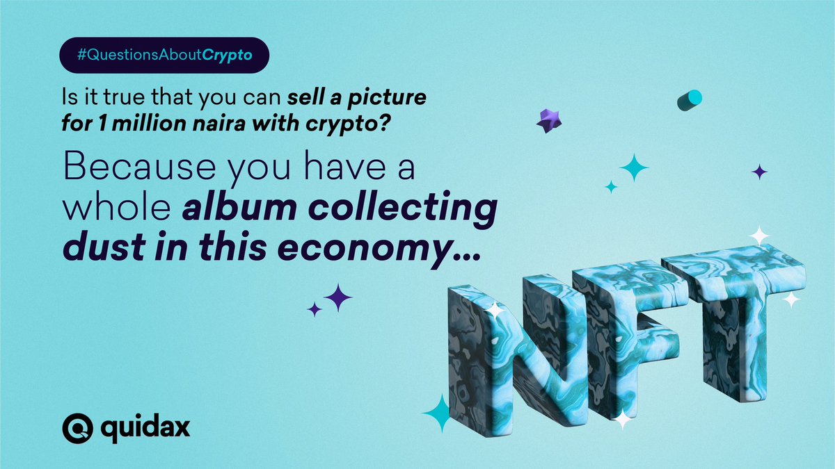 QuidaxGlobal's tweet photo. That’s the word on the street! They call them NFTs as per ‘Non Fungible Tokens’.
These are unique items and everyone can see their ownership information. It can be art, pictures, audio, and even books. Some NFTs have been sold for millions. 🤯🤯
#Questionsaboutcrypto https://t.co/9PeXK91dMu