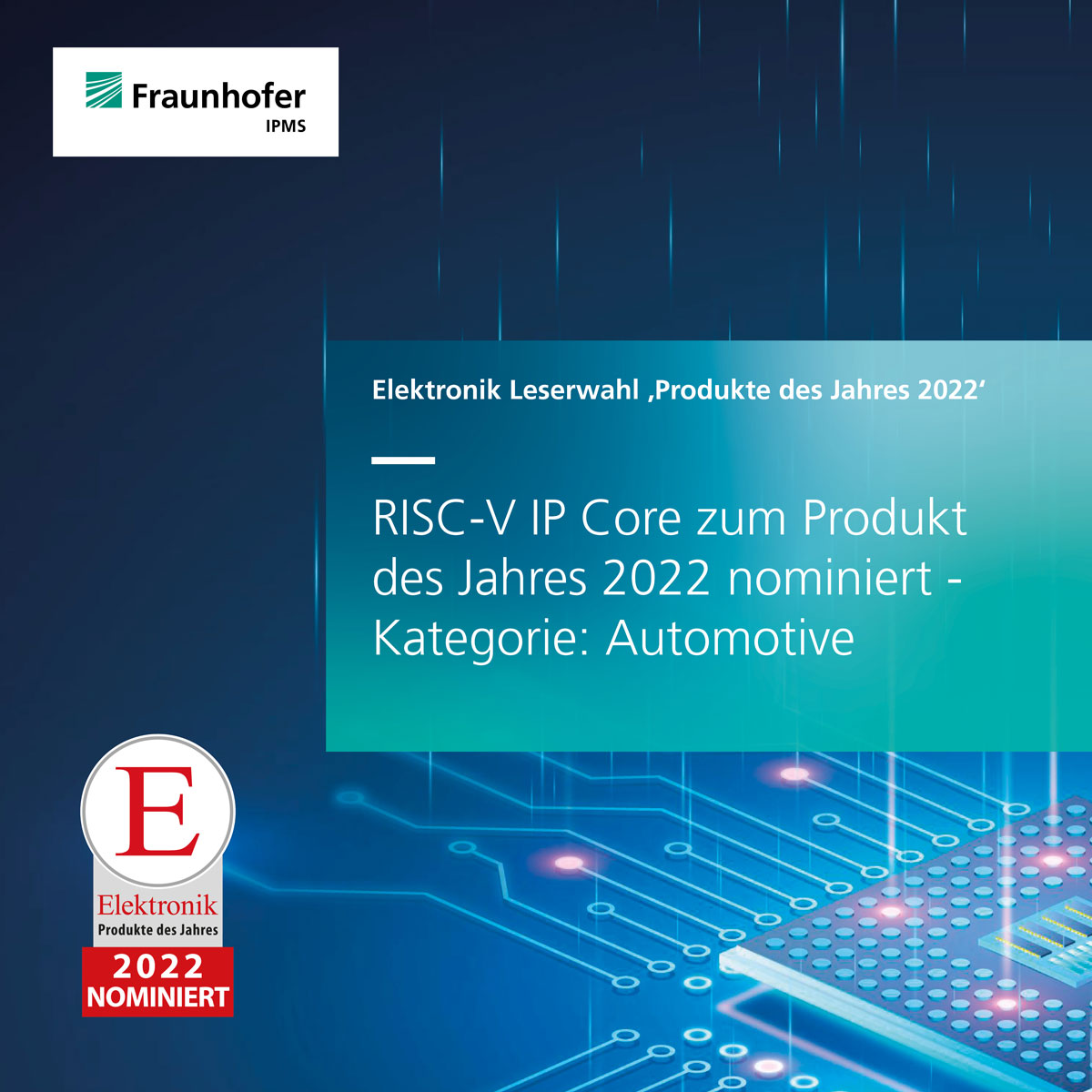 FraunhoferIPMS's tweet photo. 👉🏽Mitmachen lohnt sich!
Stimmen Sie jetzt noch einmal für unseren #RISCV Prozessor #IPCore EMSA5 in der Kategorie #Automotive ab &amp; gewinnen Sie dafür zusätzliche Preise von der Fachzeitschrift #Elektronik!
Die Abstimmung geht noch bis zum 28. Januar: https://t.co/crxksRMpEu https://t.co/jr7B91LZCa