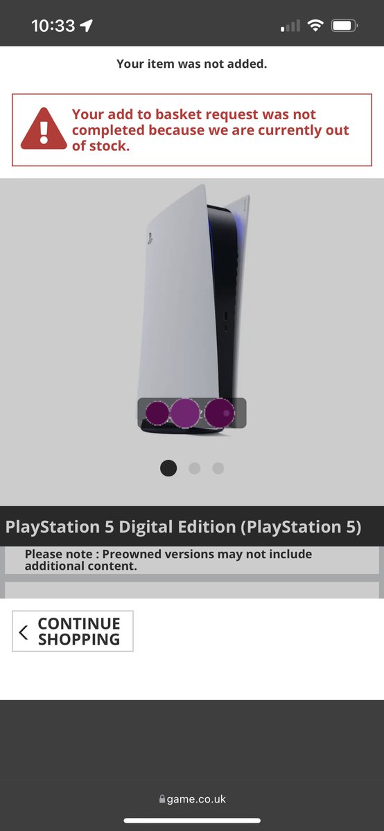 thelocalhobo's tweet photo. @GAMEdigital so just wait been in the queue for the #PS5 got through to the pre-order screen and now I’m getting this! WTF?!? https://t.co/meSt0tl9se