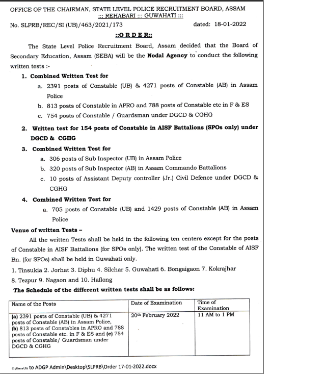 DGPAssamPolice's tweet photo. IMPORTANT:

This is for candidates appearing for various posts in Assam Police. Please go through the notice carefully.

Note the important dates and venues for the written exams and prepare accordingly.
#AssamPoliceRecruitment
#AssamPoliceJobs https://t.co/vr1e6knBvJ