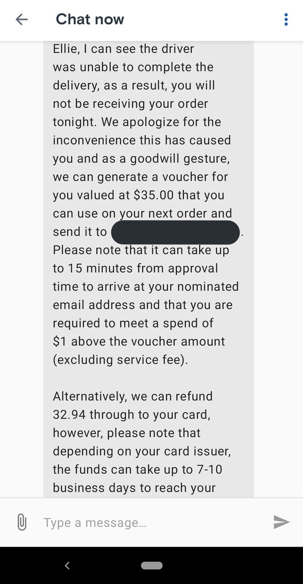 roslincarter's tweet photo. Hey Menulog, for the record, it's not that they "couldn't complete my order". 
The driver said they picked it up from the restaurant (they hadn't), drove around my neighbourhood for an hour+, then apparently picked up the food and marked it delivered (timestamped AN HOUR EARLIER) https://t.co/NgAwnV4tHq