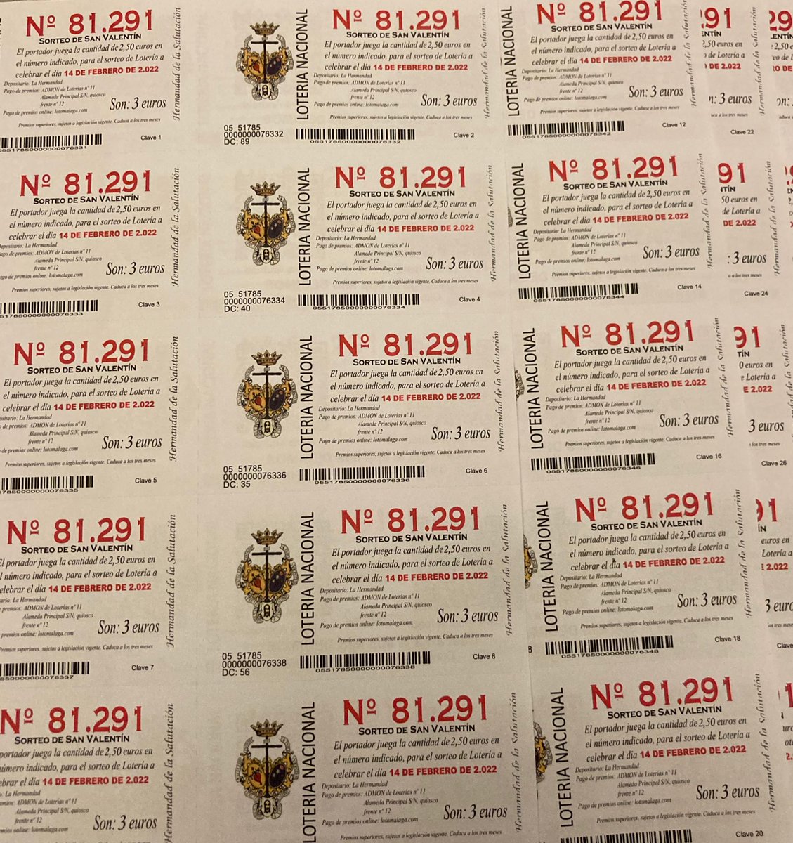 HdadSalutacion's tweet photo. #LOTERÍA 🍀Disponibles participaciones para #SorteoExtraordinario del #14febrero. 

💳 Puedes adquirirlas durante jornadas de reparto y tallajes. 

🗓️ 18 a 31 enero / 1 a 5 febrero. 

⌚Lunes a Viernes 19 a 21h Sábado 11 a 13h 

📌Sede de la Agrupación de #CofradíasMLG. https://t.co/IGNUUxnzB1
