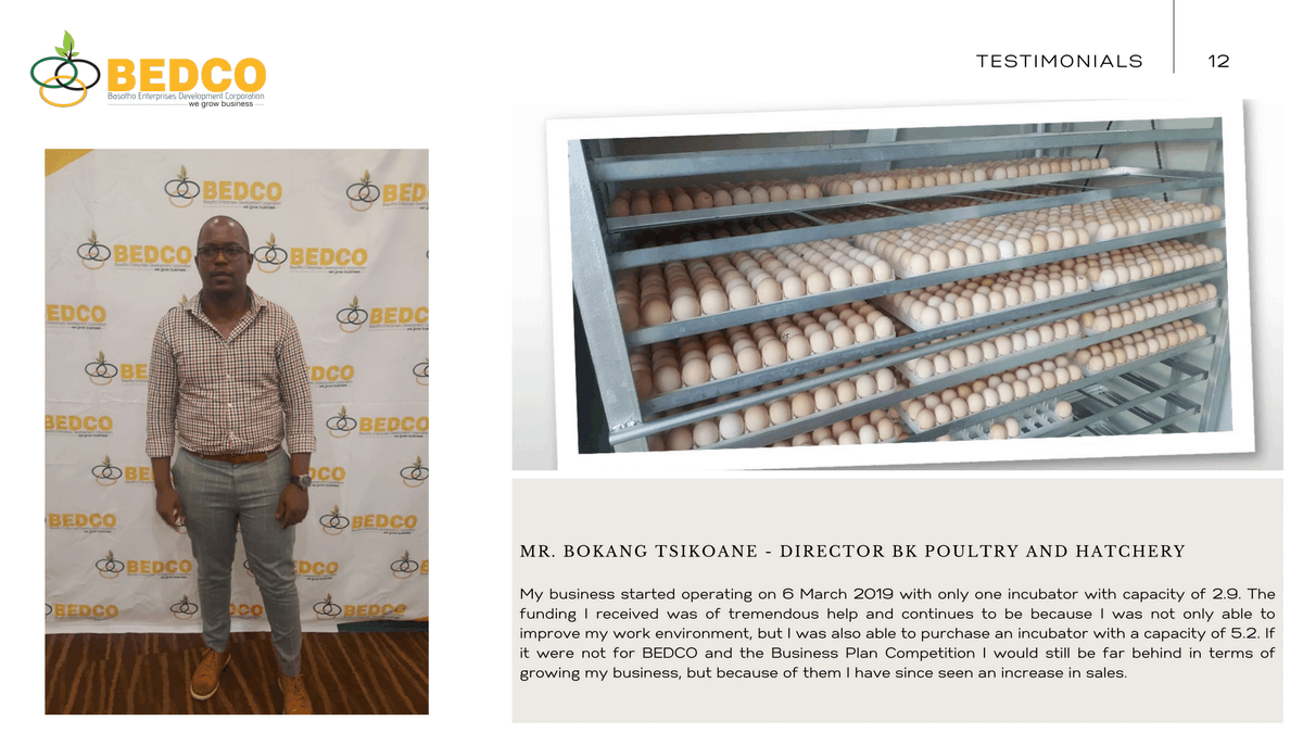 bedco_les's tweet photo. Read some of the testimonials below and get to know how the Business Plan Competition impacted past winners. Who knows? Maybe you too can walk away with M100, 000.00 towards your business! https://t.co/wNQVWdUfxh