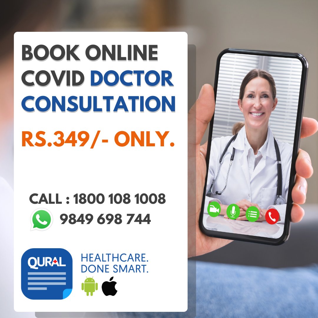 MyQural's tweet photo. If you have COVID-like symptoms or have tested positive book an online COVID specialist doctor consultation on Qural App for Rs.349.  Consult from the comfort of home video video or audio call. Book now : https://t.co/9wVkLn2Xm4 

#covid #omicron #covidconsultation #covidinindia https://t.co/pB2enbJBQ1
