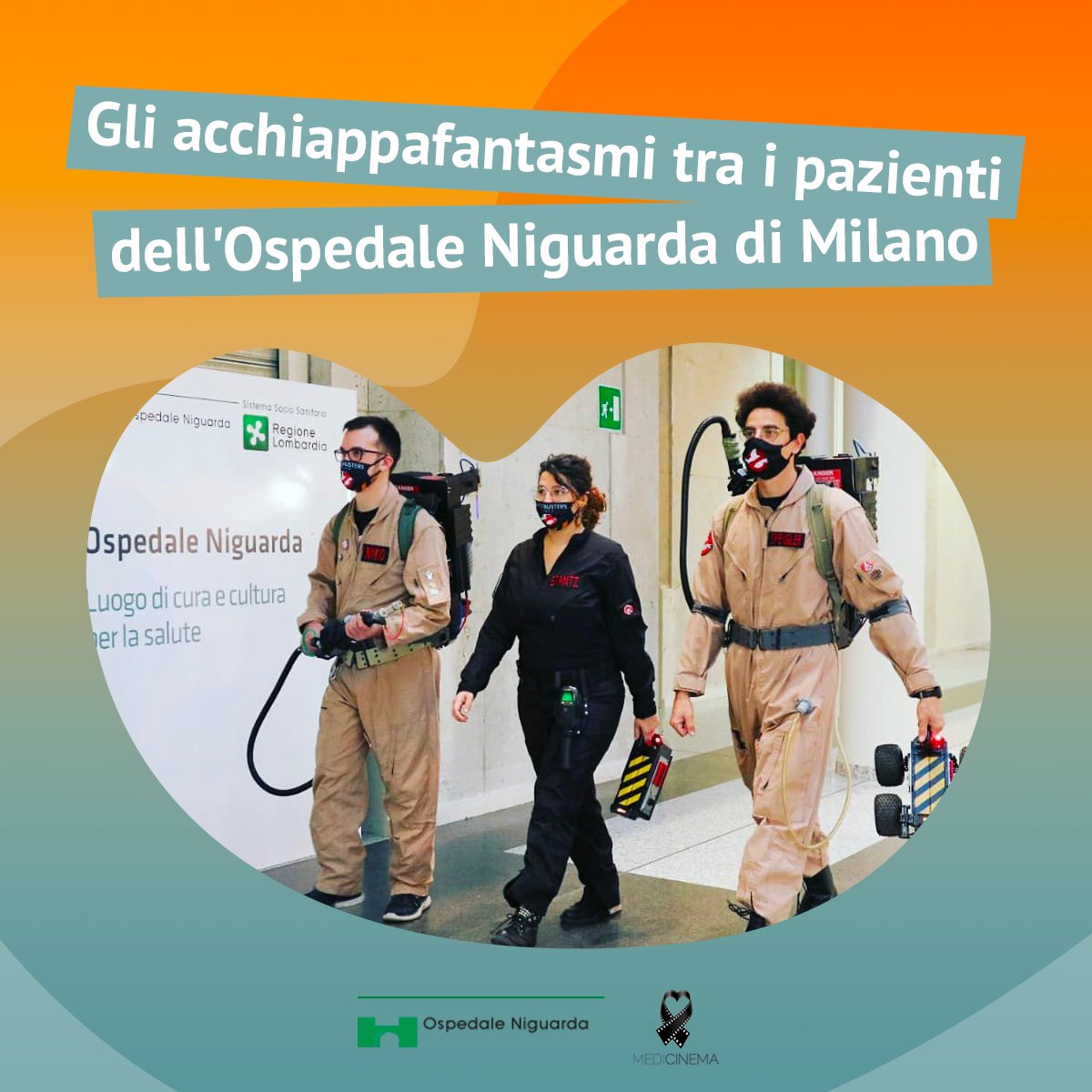 MediCinemaIT's tweet photo. Tre #amici dell'#associazione @GhostbustersIT e @hramistribute hanno fatto visita ai #pazienti e ai sanitari dell'@ospniguarda prima della proiezione di "Ghostbusters: Legacy". Per un pomeriggio… da urlo! 👻 https://t.co/ukpVsvqswm