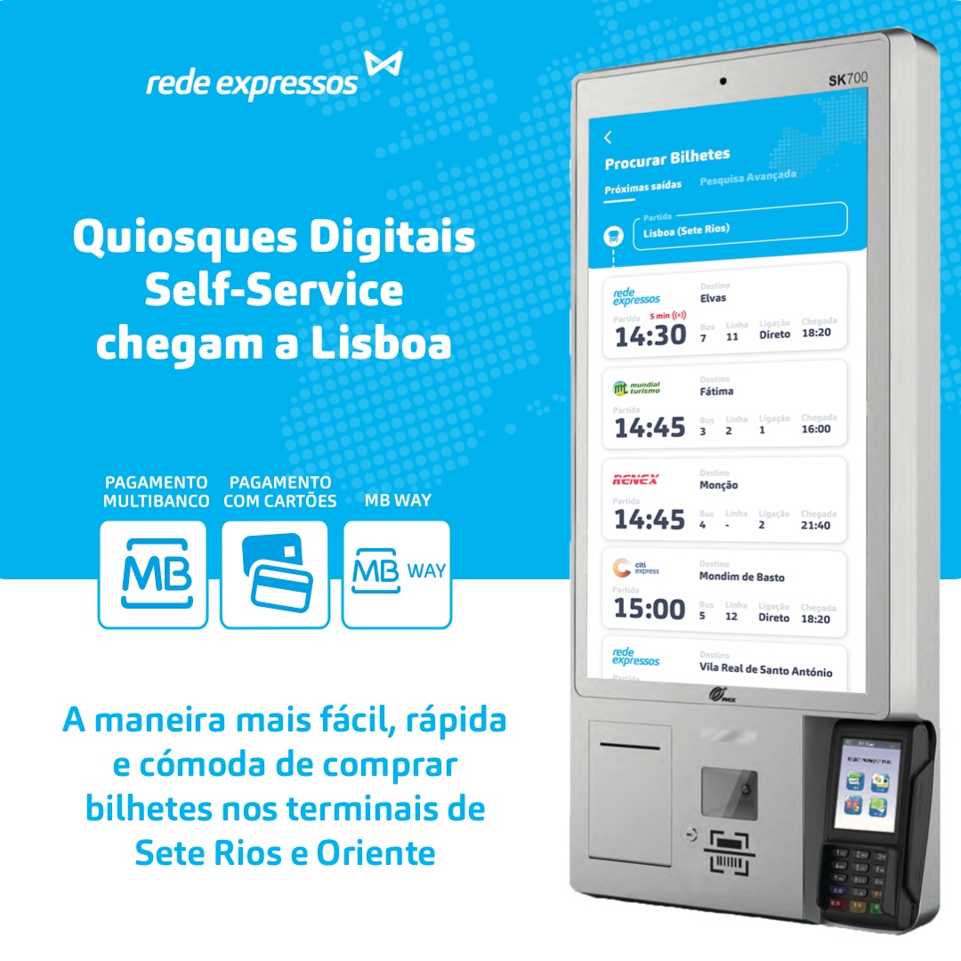 RedeExpressos's tweet photo. Os terminais em Lisboa Sete Rios e Lisboa Oriente estão agora munidos de quiosques digitais onde podes efetuar diretamente a compra e levantamento dos teus bilhetes📱
#redeexpressos #portugalmaisperto #rne #rflex #myrne #autocarro #bus https://t.co/lOm48ashNs