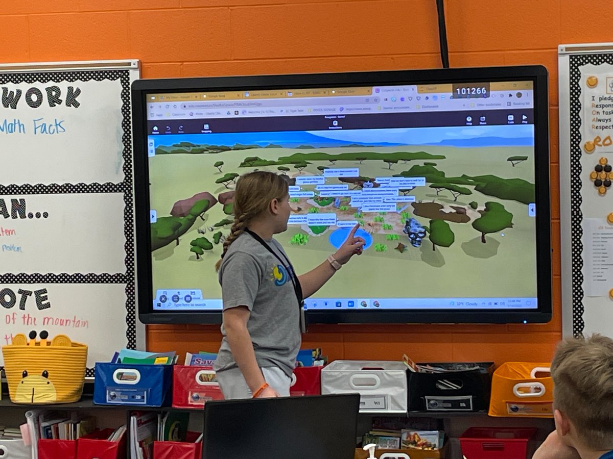 lctigertech's tweet photo. 4th graders created ecosystems in @CoSpaces_Edu last week.  Students created a 360 space to show important parts of their ecosystem then shared with peers through the VR Goggles. Love that our students can use this tech to create and show what they've learned  @ClassVR #lcstem https://t.co/90acmiy9Zi