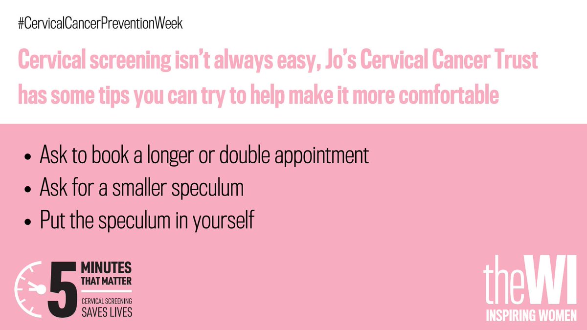 Cervical screening isn’t always easy – Jo’s Cervical Cancer Trust @JoTrust has some tips you can try to help make it more comfortable. 

There are lots more tips you can read on their website: jostrust.org.uk/information/ce…

#CervicalCancerPreventionWeek