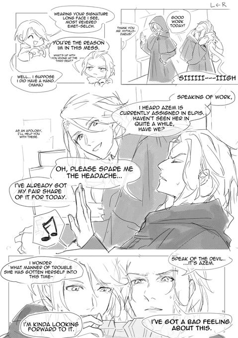 Azem being Azem (I've had this brainworm since last week, help)

#EndwalkerSpoilers 
 
-read right --> left
-yes the ancients have iPa* --tomestones
-it's a reference from a meme video where a guy would shout a greeting and then proceed to beat up a banana tree 