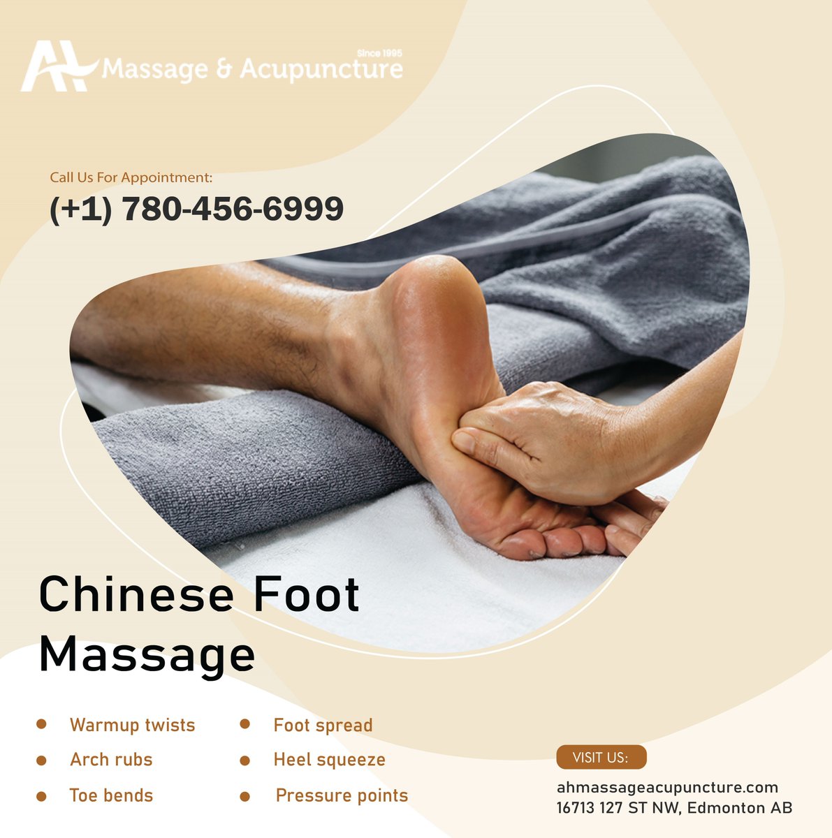 MassageAh's tweet photo. Chinese Foot Massage is an ancient Chinese technique that specifically targets tired and painful feet and ankles. AH massage &amp; Acupuncture offers Chinese foot massage in Edmonton. Visit https://t.co/lyFhoMrLD4
 or call now to schedule an appointment with us. https://t.co/JMso2gstJL