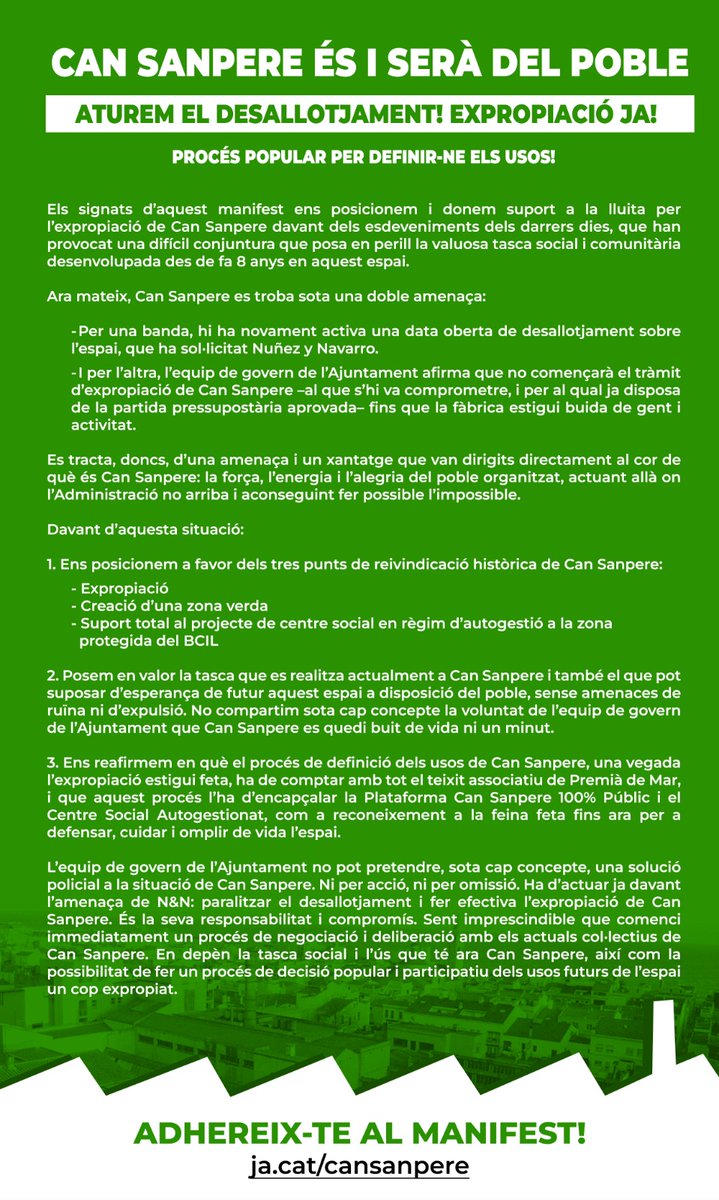 Can Sanpere #ÉSiSERÀ del poble!!

Expropiació JA!!

Ens ajudeu signant el manifest?

form.jotform.com/220172045506344

Gràcies!! ✊
