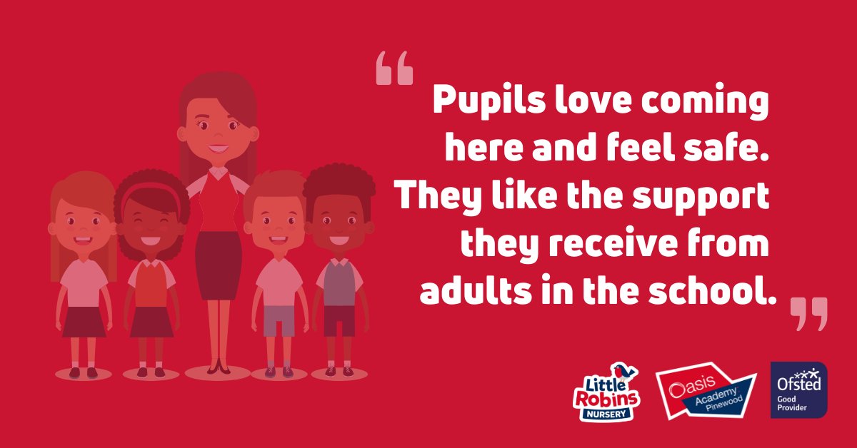 Yay! Well done to our <a href="/OasisPinewood/">Oasis Pinewood</a> for achieving their Ofsted ‘Good’ status! Ofsted voiced – “In lessons, pupils work hard and focus on their work. 

They are confident and behave well.” If you’d like to read more about this glowing report bit.ly/3nBrg9M
#Goodschool