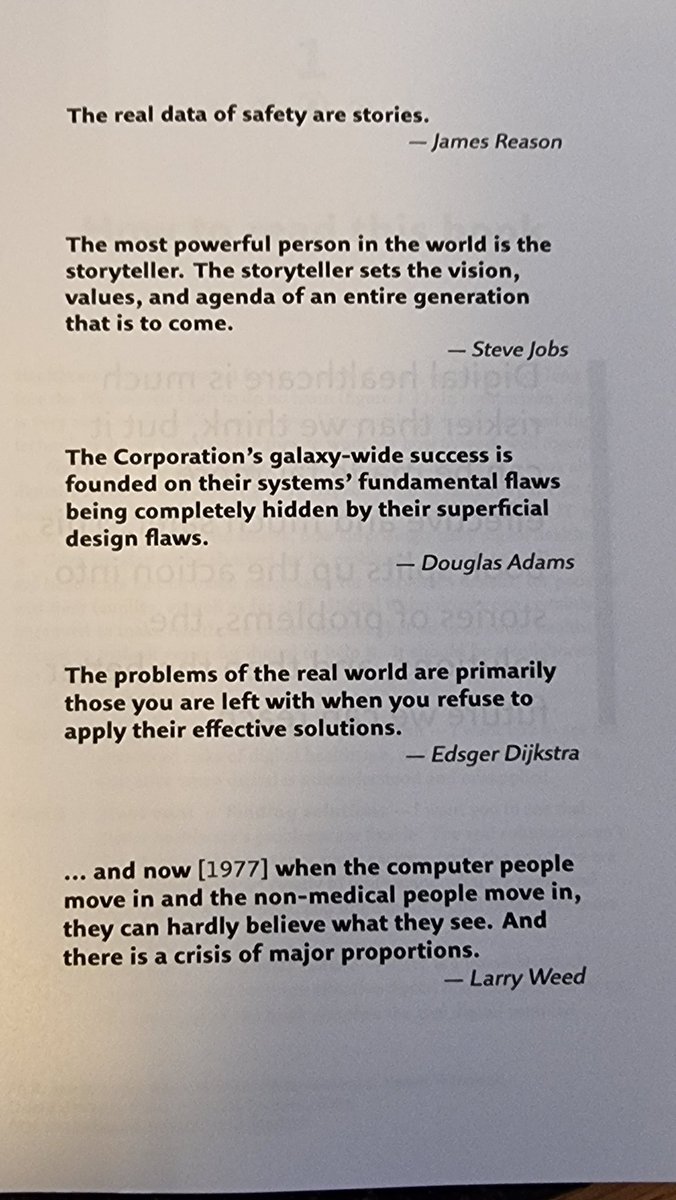 doctorcaldwell's tweet photo. Great quotes at the start of @haroldthimbleby's book on digital healthcare
Particularly the #JamesReason
The Real Data of Safety are Stories
@donberwick @TheIHI @goranhenriks @VisualDx @amirhannan @griffglen @pdbyrne @PATIENTSTORY https://t.co/iIZ4D0I3fj