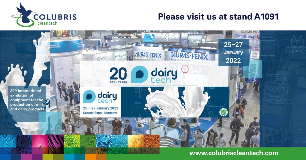 ColubrisCleante's tweet photo. Please visit us next week at Dairytech – the international exhibition of milk and dairy products equipment. You can find us from 25 until 27 January at stand A1091 in Moscow
#Dairytech #Colubriscleantech #Watersolutions #Letsclosethelooptogether https://t.co/fsMyR58PcD
