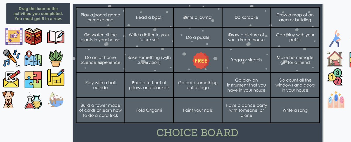 Loved the idea <a href="/VirtualGiff/">Jen Giffen (She/Her)</a> shared of a virtual choice board! Totally stole and added different graphics from <a href="/flaticon/">Flaticon</a> 

#edtech #ditchbook #tlap #ETCoaches #hacklearning #GSuiteEdu #GoogleEDU #celebratED #googlei #educoach 

Template ➡ goldedu.org/resources