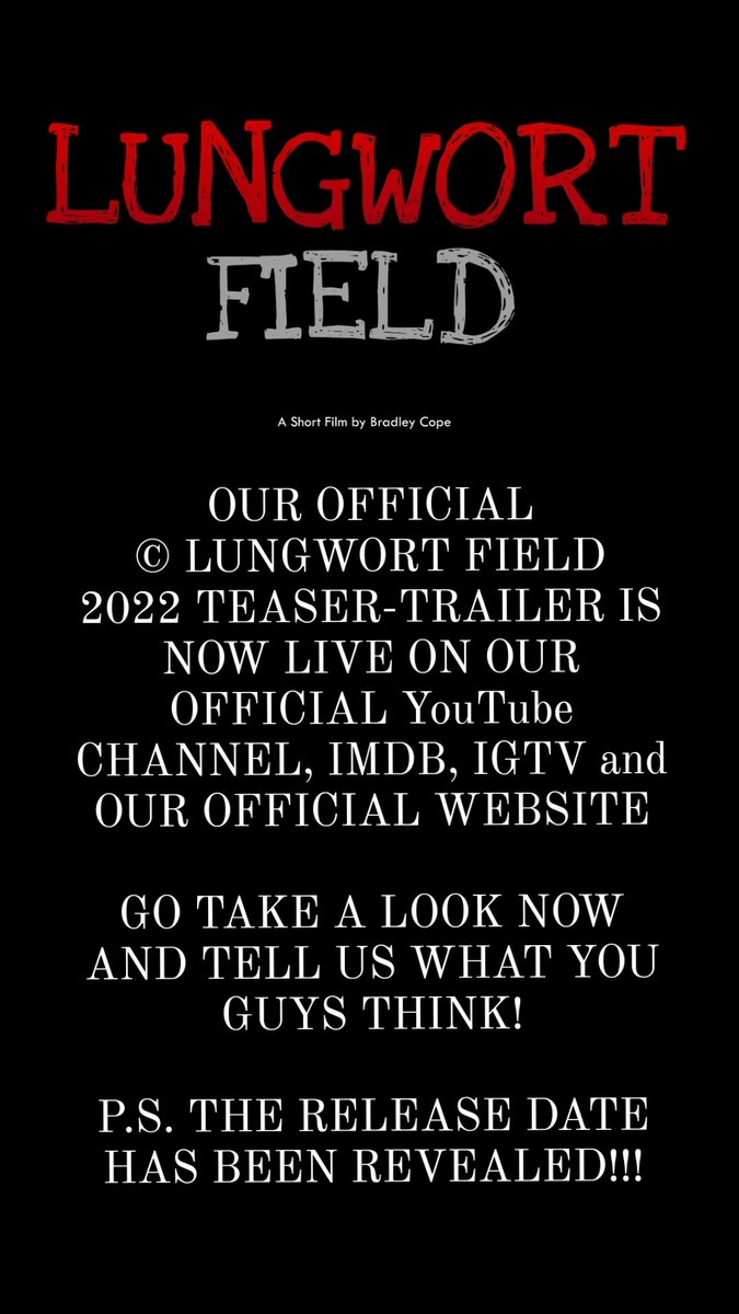 bcstudiospro_'s tweet photo. Hey all! So the official © Lungwort Field Teaser Trailer for 2022 is now up on all of our socials! Visit Youtube, our Instagram, IMDB page or our website and watch the trailer before the film is released on January 29th 2022! Not long at all now... Keep being excited! https://t.co/pXhQLJGYWE