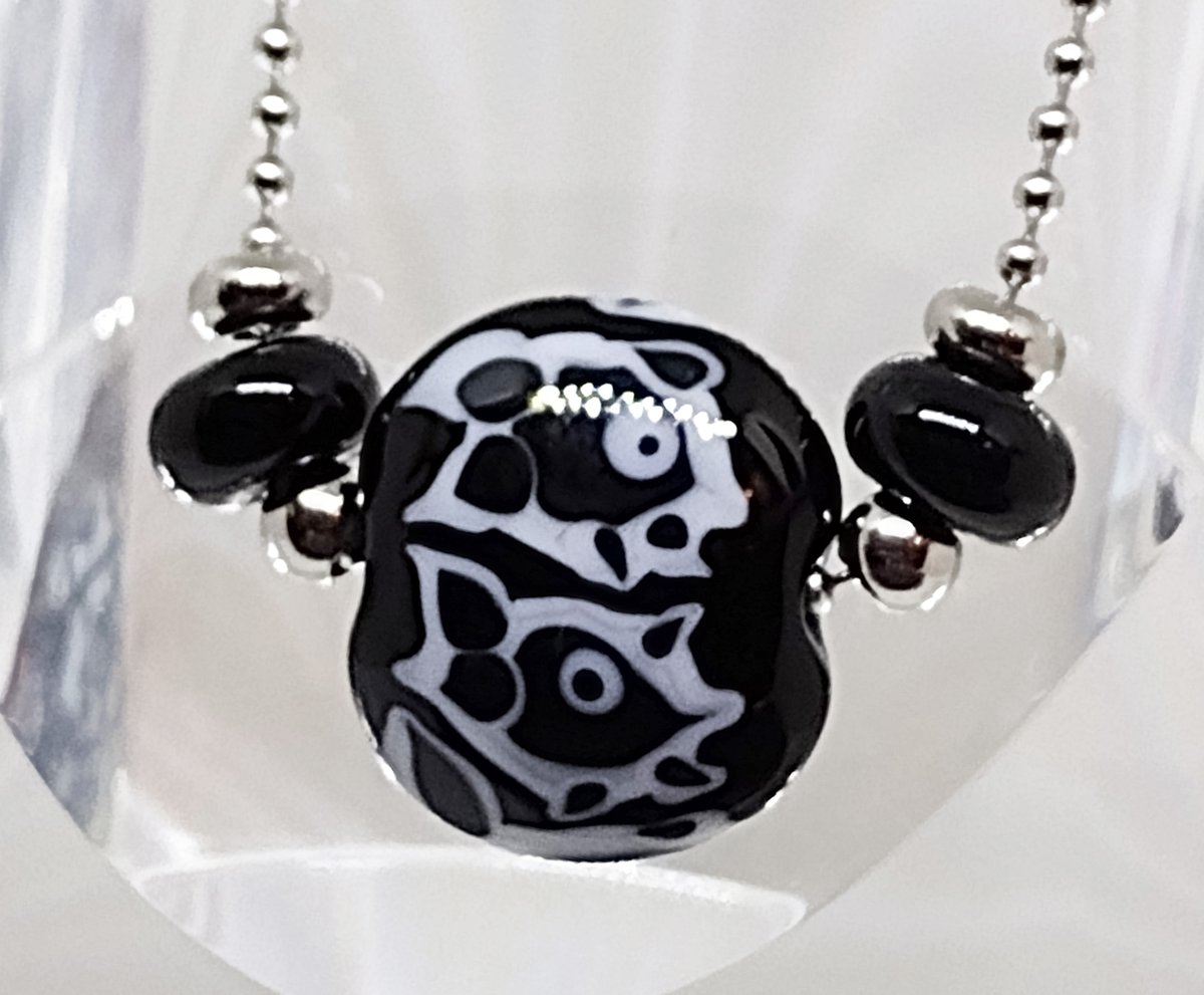 Black fish lentil lampwork bead necklace - Folksy folksy.com/items/7890135-… #newonfolksy #artglass #jolenebeads #wearableart #lampwork #blackfish #ooakjewellery