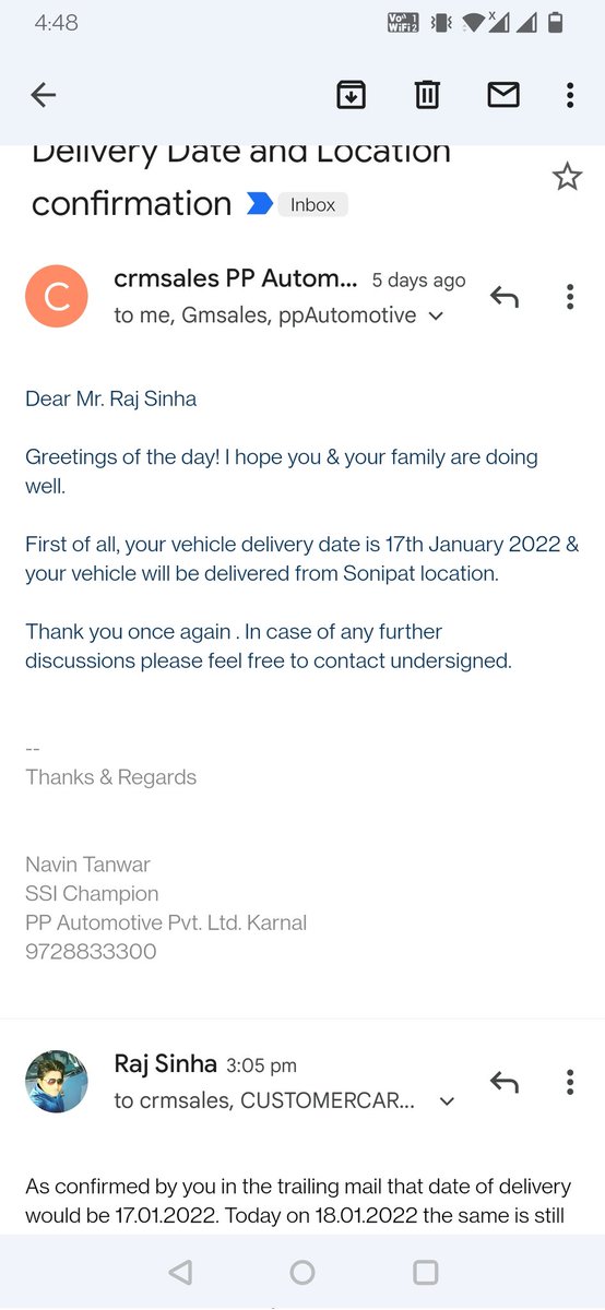 StreamVick's tweet photo. Booked Mahindra XUV700 AX7 on 08.10.2021 from PP AUTOMOTIVE Sonipat. Was promised a DDate of 02.01.2022. The same was then confirmed to be on 17.01.2022. On 18.01.2022 I am told the same is not even billed from company side. 
Pathetic. @Mahindra_Auto @anandmahindra @MahindraRise https://t.co/PYt30aKSnY