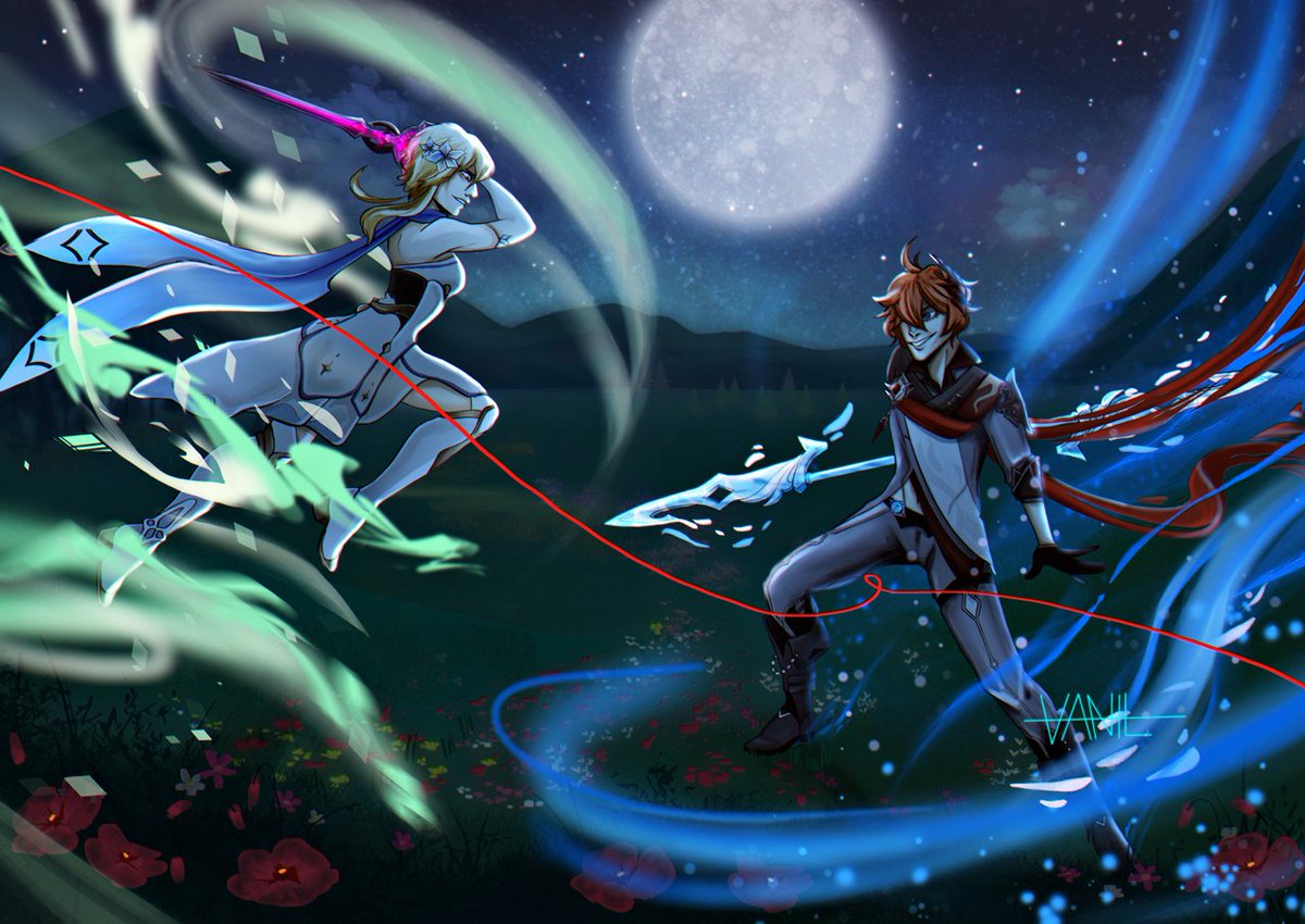 My final piece for the zine <a href="/chilumiyuanfen/">Viatrix Caeli: a Chilumi Zine ✨ RELEASED!!</a> ! Thank you for having me 💙✨
You can still download the entire zine for free from twitter page~
#chilumi #GenshinImpact #childe #tartaglia #Lumine