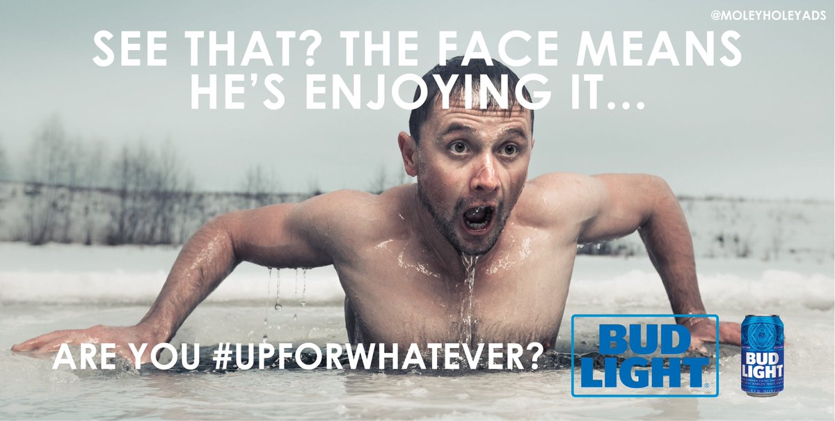 MoleyHoleyAds's tweet image. See that? The face means he&apos;s enjoying it... 😳🥶 @OneMinuteBriefs #IceBaths @budlight #UpForWhatever