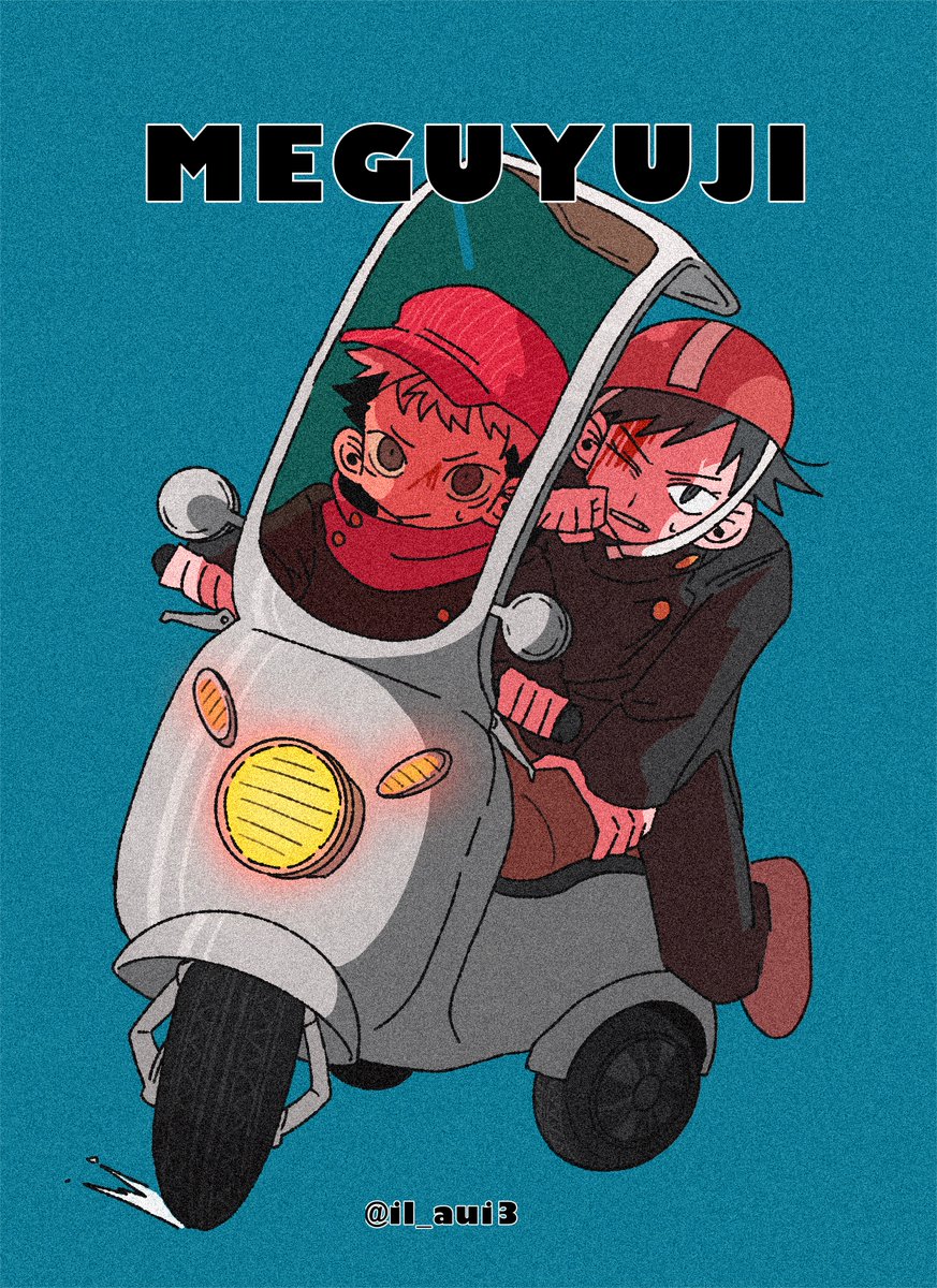 itadori yuuji motor vehicle ground vehicle multiple boys 2boys black hair hat red headwear  illustration images