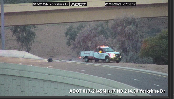 ArizonaDOT's tweet photo. UPDATE ON ENGINE BLOCK 

L-101 PIMA EB ramp to I-17 SB: All lanes are open after one of ADOT's Incident Response Units attached a line to the motor and dragged it off the highway. 

#secureyourloads
#phxtraffic https://t.co/3RtKXPeUQs