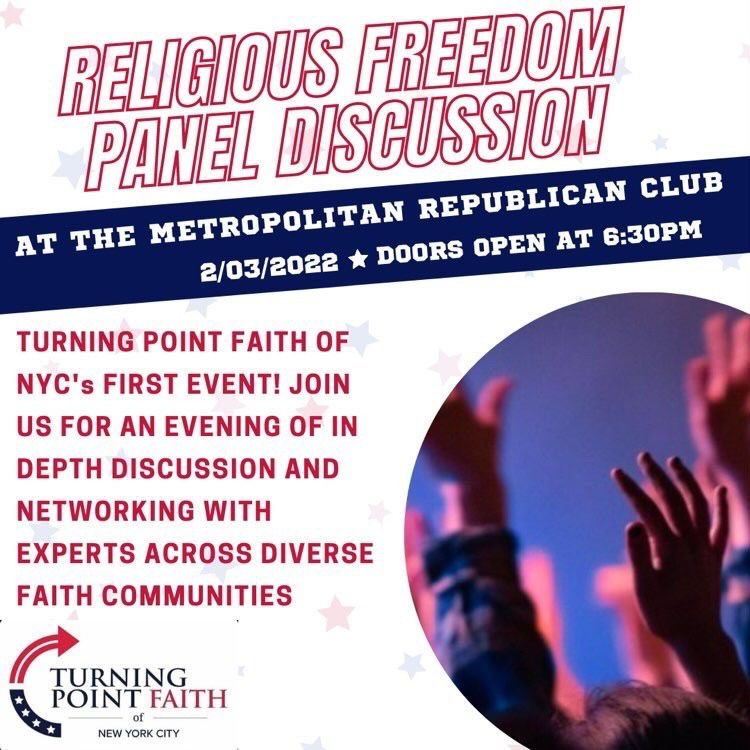 TPFaithNYC's tweet photo. Join us for a night of fun discussion. #TPFAITHNYC #TPUSA #ReligiousFreedom https://t.co/G2pr9KDK4b