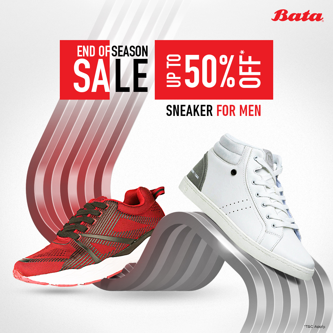 BATA_India's tweet photo. What do you do when you hear that Bata is offering sneakers at up to 50% off in its End of Season Sale? You head straight to Bata to get trendy Sneakers that suit your style.
#EndOfSeasonSale #EOSS
.
#BataEndOfSeasonSale #LatestStyles #ShopNow #SurprisinglyBata #BataChatShop https://t.co/MOsv4MJTI8