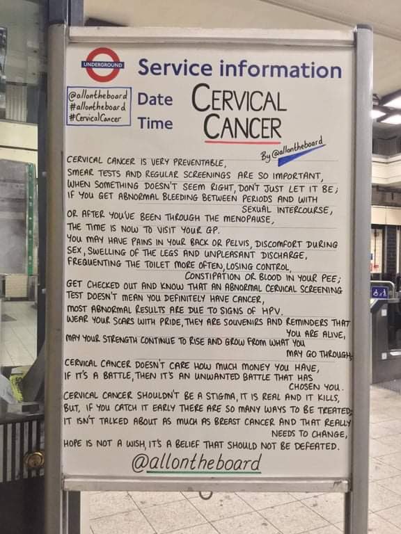 allontheboard's tweet photo. This week is Cervical Cancer Prevention Week. 
The time is now to get checked out.
@allontheboard 

#CervicalCancerPreventionWeek #CervicalCancer #CervicalScreening #SmearForSmear #SmearTest https://t.co/9ok0Q7xpTn