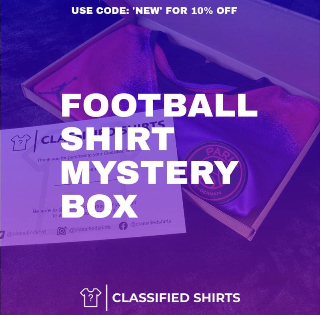 Haven’t tried a football shirt mystery box yet?

We are giving new customers 10% off their first order! 

Any box, any size, just use code: NEW at checkout! ⬇️

ClassifiedShirts.co.uk