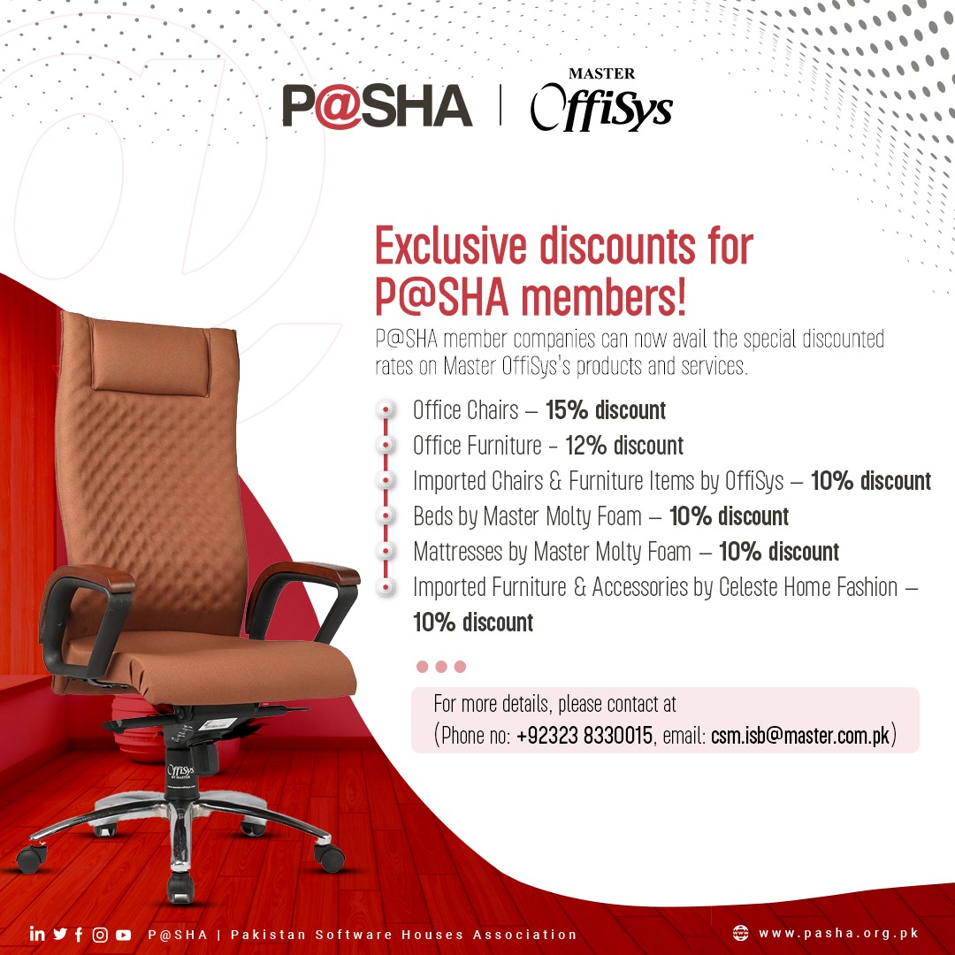 PASHAORG's tweet photo. P@SHA is pleased to share its partnership with Master Group of Industries (#MasterOffisys) for ensuring the provision of best office furniture items and facilities to its members at exclusive discounts! https://t.co/6PAZKbk1Wv