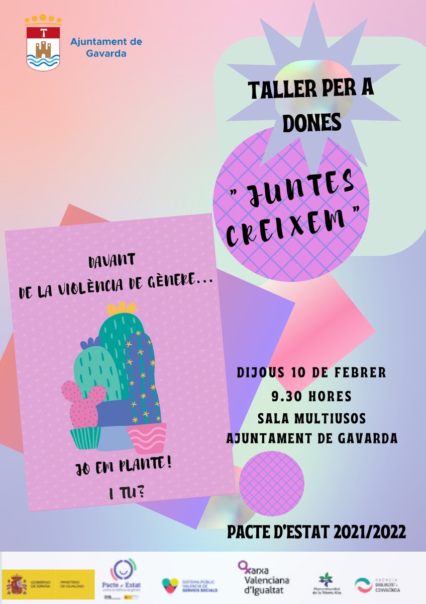 Si ets dona i vols compartir amb altres dones de Gavarda un espai creatiu de creixement
femení, vine a fer amb nosaltres el Taller Juntes Creixem el dijous, dia 10 de febrer a les
09.30 hores del matí.