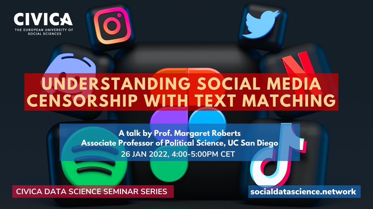 LSEDataScience's tweet photo. 🇨🇳 Social media censorship in China is the topic of the next #CIVICADataScience seminar.

We are proud to welcome Prof Margaret Roberts to share how her latest research makes use of the method of text matching.

📅 26 January
🔗 https://t.co/coKqdDM1vp | @CIVICA_EU #DataScience https://t.co/P4AVo3z1hG