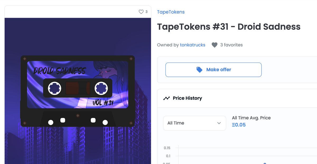 TapeTokens #31 have just been sold for 0.05 ETH🔥
Thank you, @tonkaNFTs ❤️

The tokens #31 to #33 are a nice collaboration with <a href="/TerraInfinite/">Terra Infinite (MINT IS CLOSED)</a>, be sure to check them out too😃
