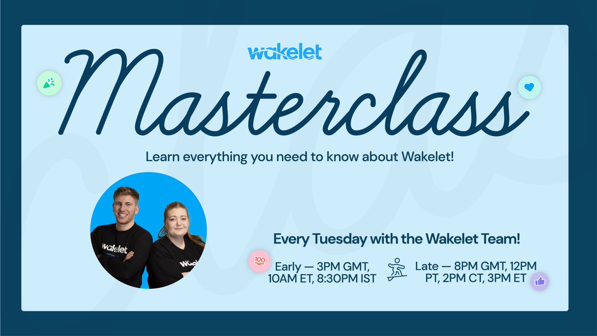 Join us today for a Wakelet Masterclass! Tune in and discover how to get started on Wakelet, and be inspired by how educators worldwide are using the platform!🚀🤓

☀️Early session: 3pm GMT / 8:30pm IST
🌝Late session: 8pm GMT / 3pm ET
wke.lt/w/s/FHRw03